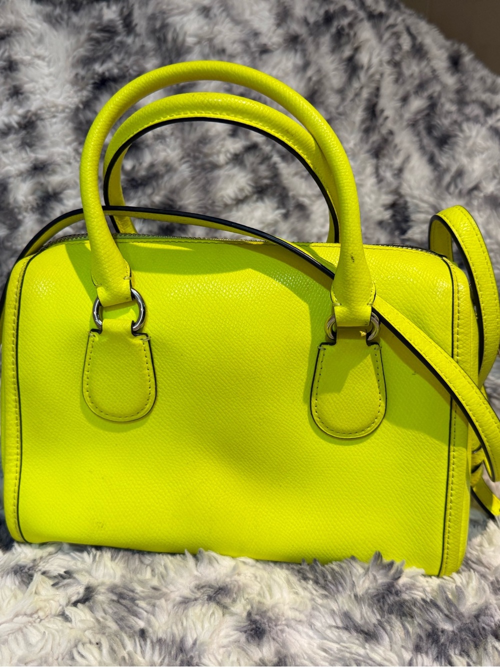 Coach Neon Yellow Pebbled Leather - Mini Bennett- Satchel with Dual Handles - Picture 2 of 6